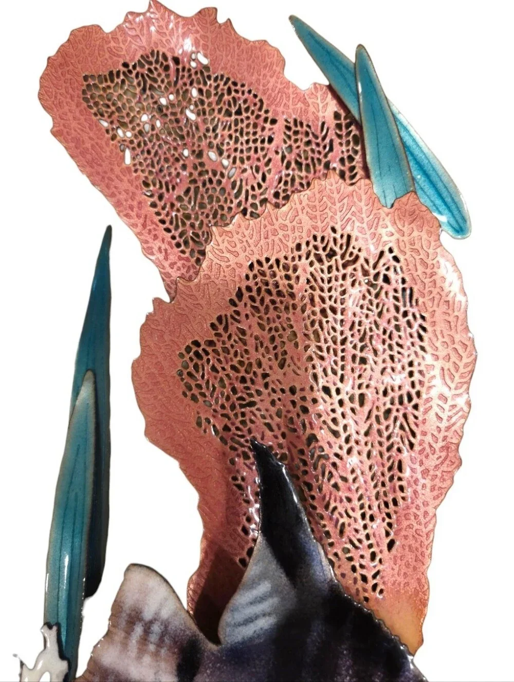 Vtg Bovano Enamel Copper Wall Art Sculpture Angel Fish  Coral Fan RARE 17 X 9